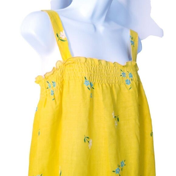 Vintage Smocked Floral Sundress Yellow Blue Pink Purple Muumuu Sz M - Picture 3 of 5